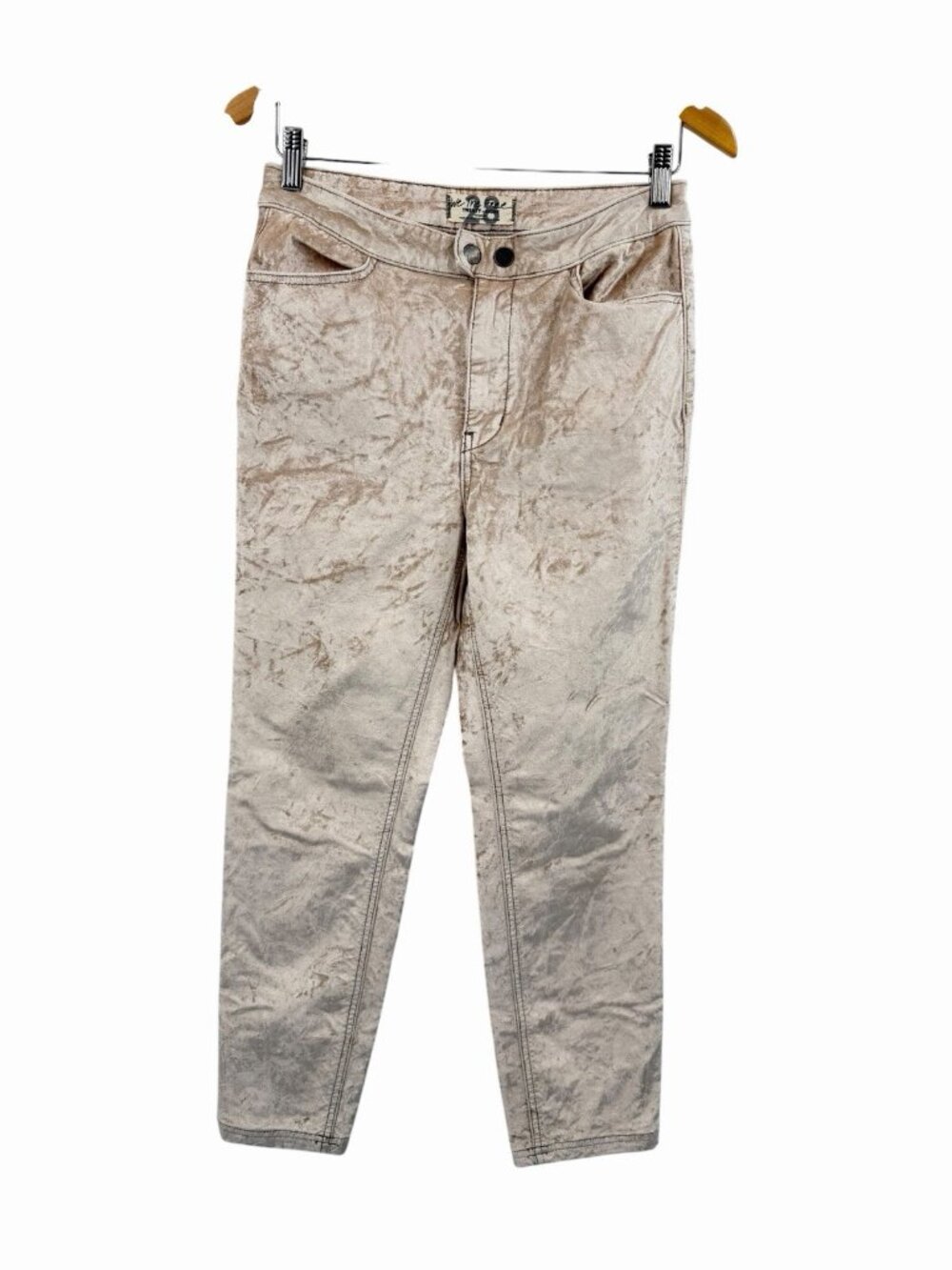 FREE PEOPLE Women's Light Tan Crushed Velvet Slim Leg Crop Pants Size 28